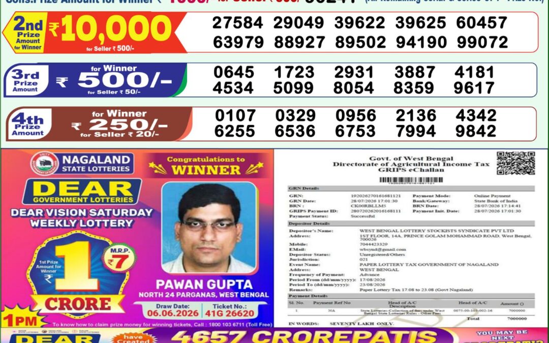 Lottery Sambad 1 PM Result Today 17.08.2026: Check Dear Morning Live Winner List PDF