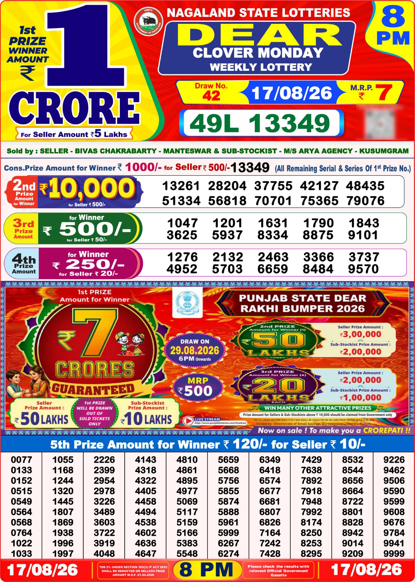 8 PM Lottery Sambad Result Today Live 17.08.26: Check Winning Numbers