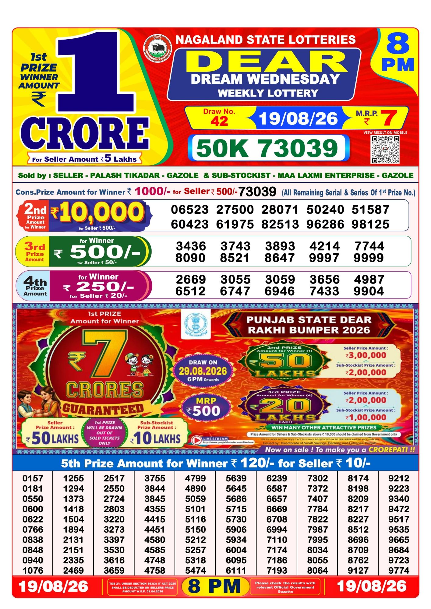 8 PM Lottery Sambad Result Today Live 19.08.26: Check Winning Numbers