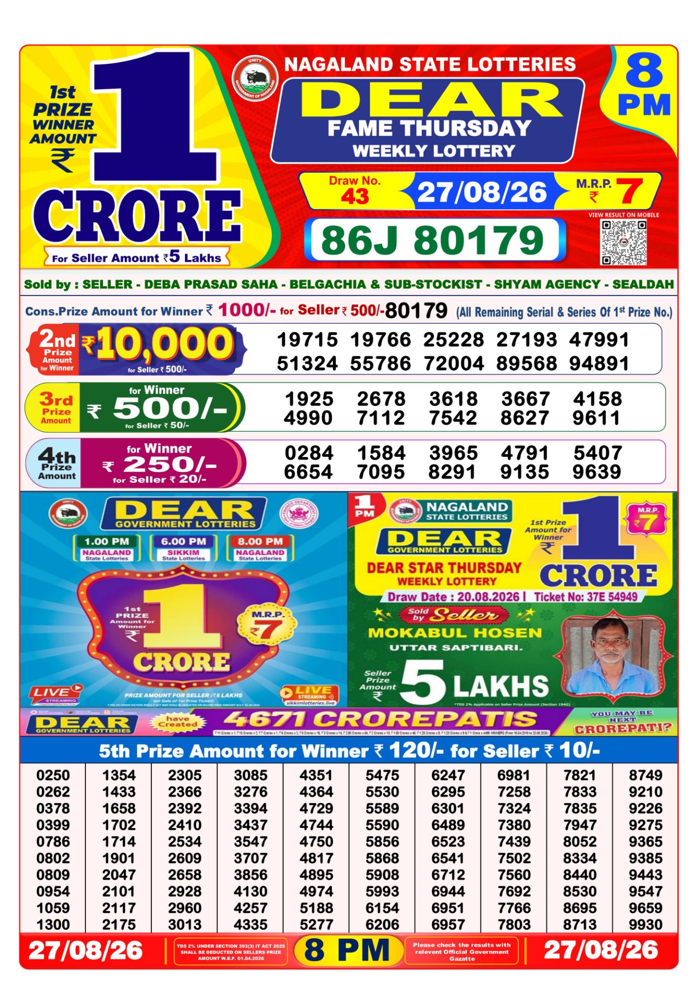 8 PM Lottery Sambad Result Today Live 27.08.26: Check Winning Numbers