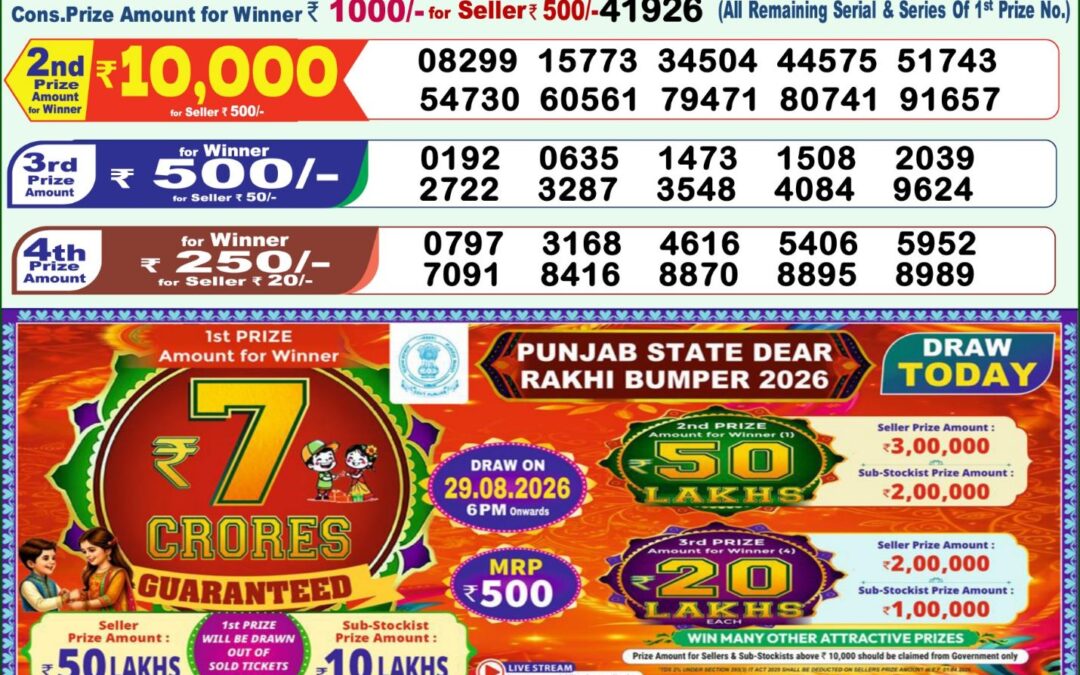 Lottery Sambad 1 PM Result Today 29.08.2026: Check Dear Morning Live Winner List PDF