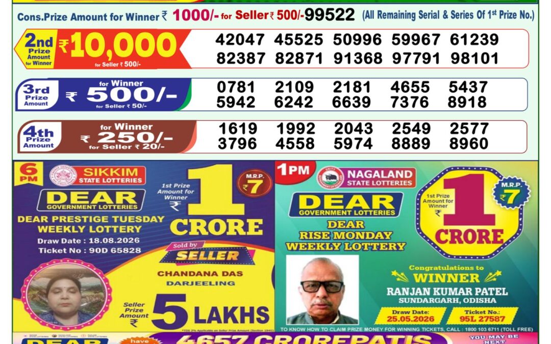 Lottery Sambad 1 PM Result Today 23.08.2026: Check Dear Morning Live Winner List PDF