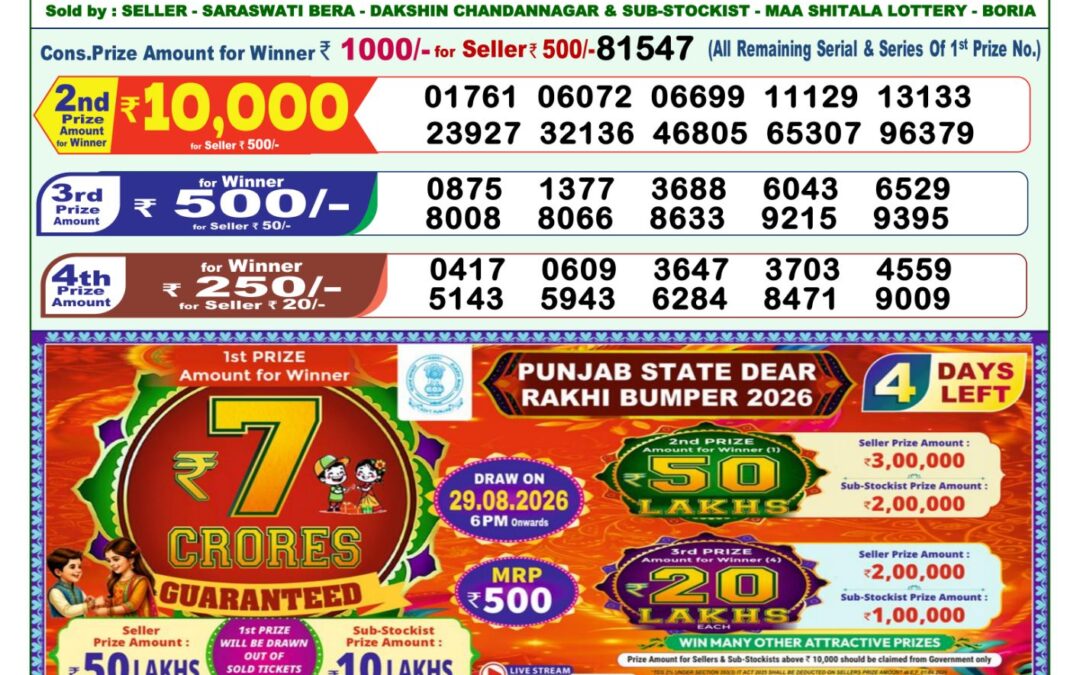 Lottery Sambad 1 PM Result Today 25.08.2026: Check Dear Morning Live Winner List PDF