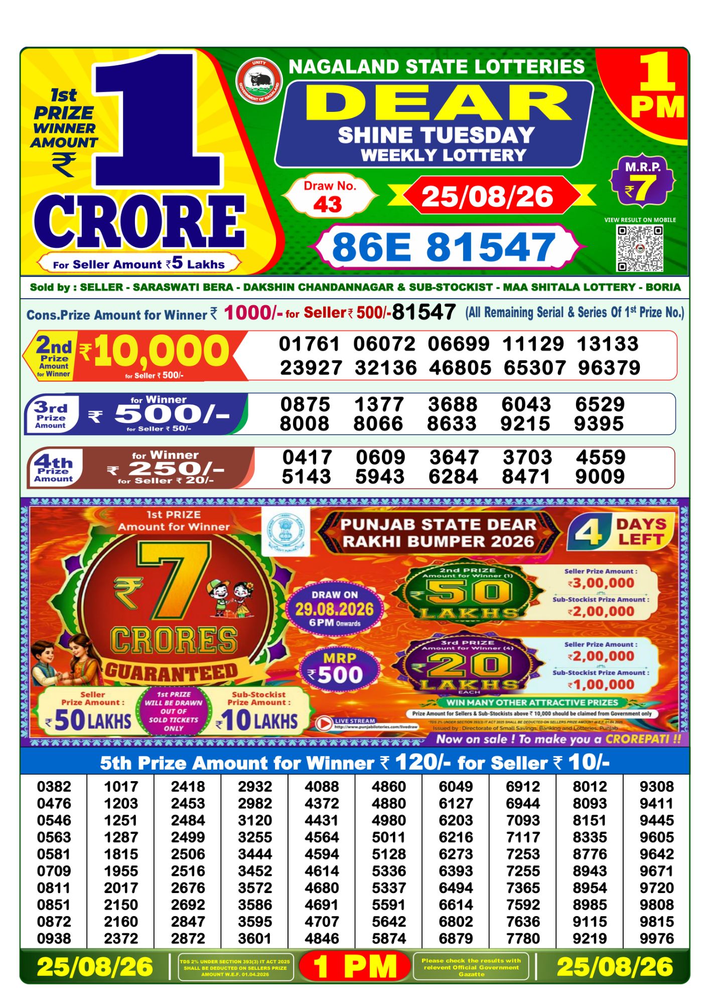 Lottery Sambad 1 PM Result Today 25.08.2026: Check Dear Morning Live Winner List PDF
