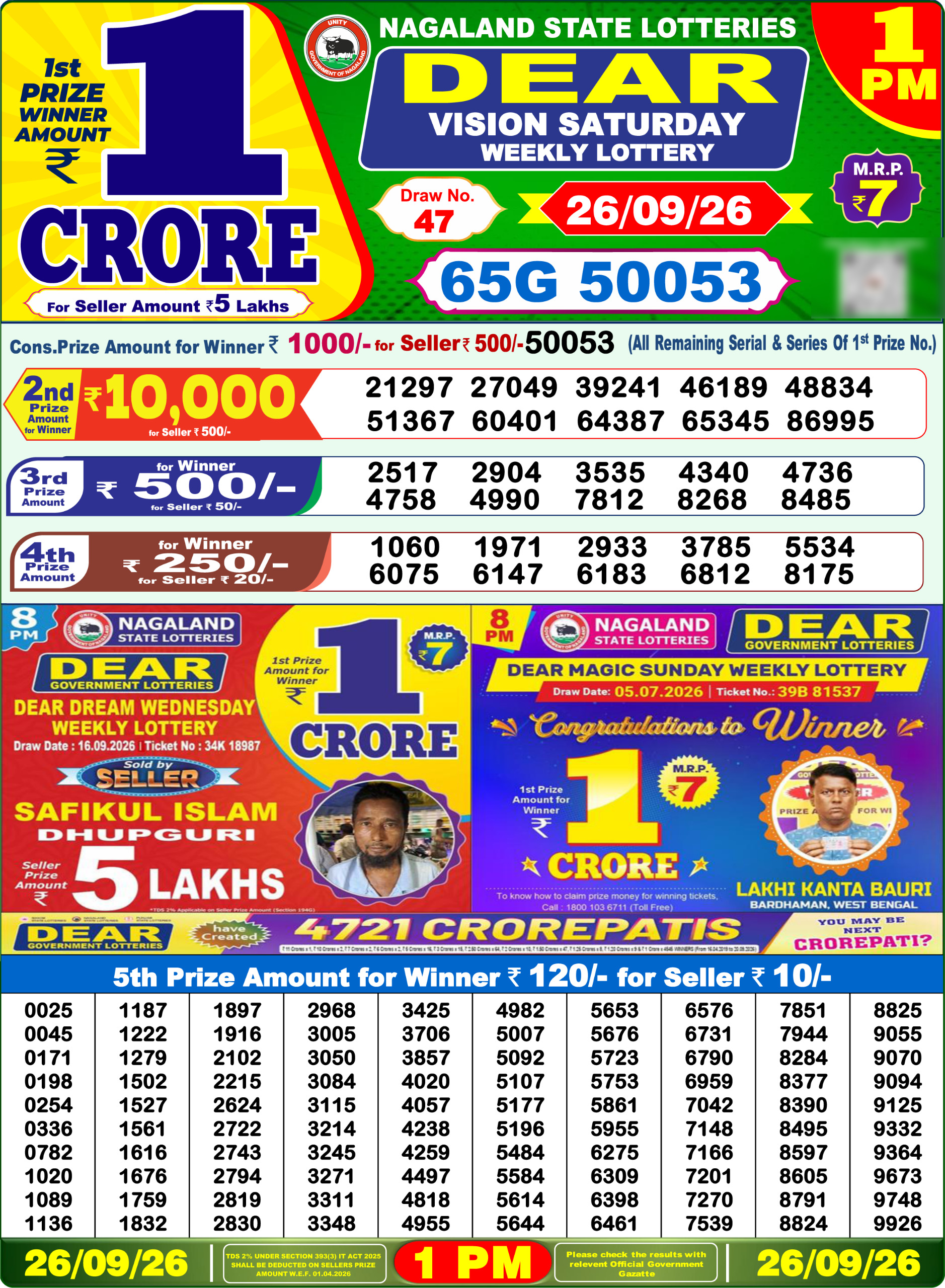Lottery Sambad 1 PM Result Today 26.09.2026: Check Dear Morning Live Winner List PDF