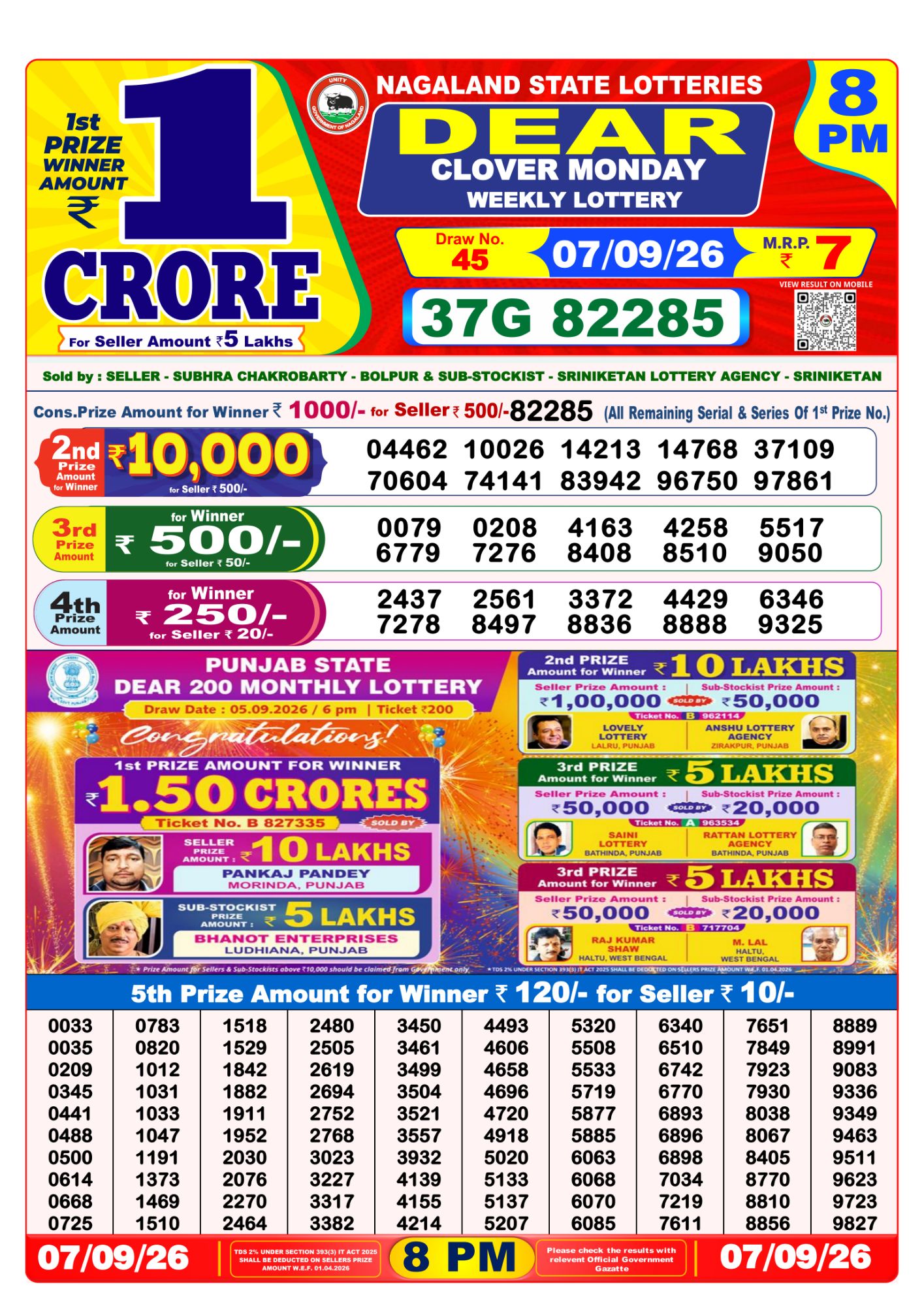 8 PM Lottery Sambad Result Today Live 07.09.26: Check Winning Numbers