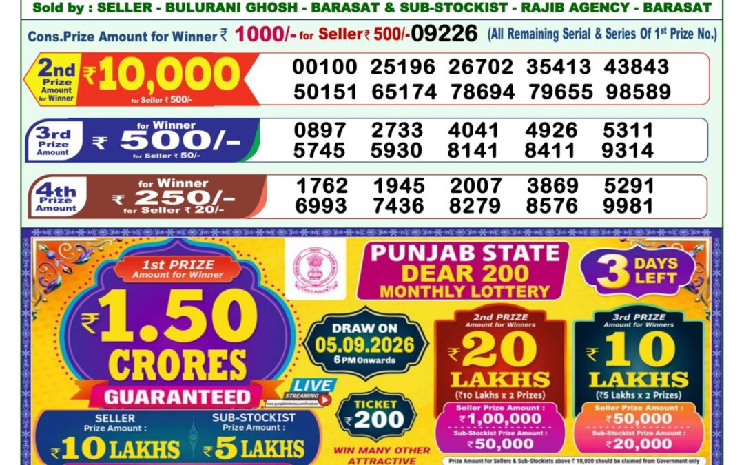 Lottery Sambad 1 PM Result Today 02.09.2026: Check Dear Morning Live Winner List PDF