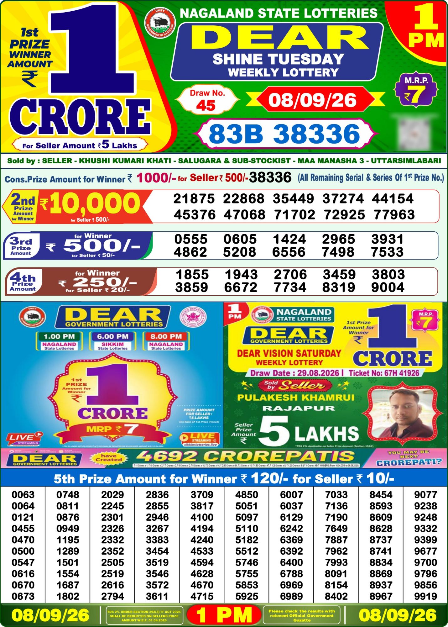 Lottery Sambad 1 PM Result Today 08.09.2026: Check Dear Morning Live Winner List PDF