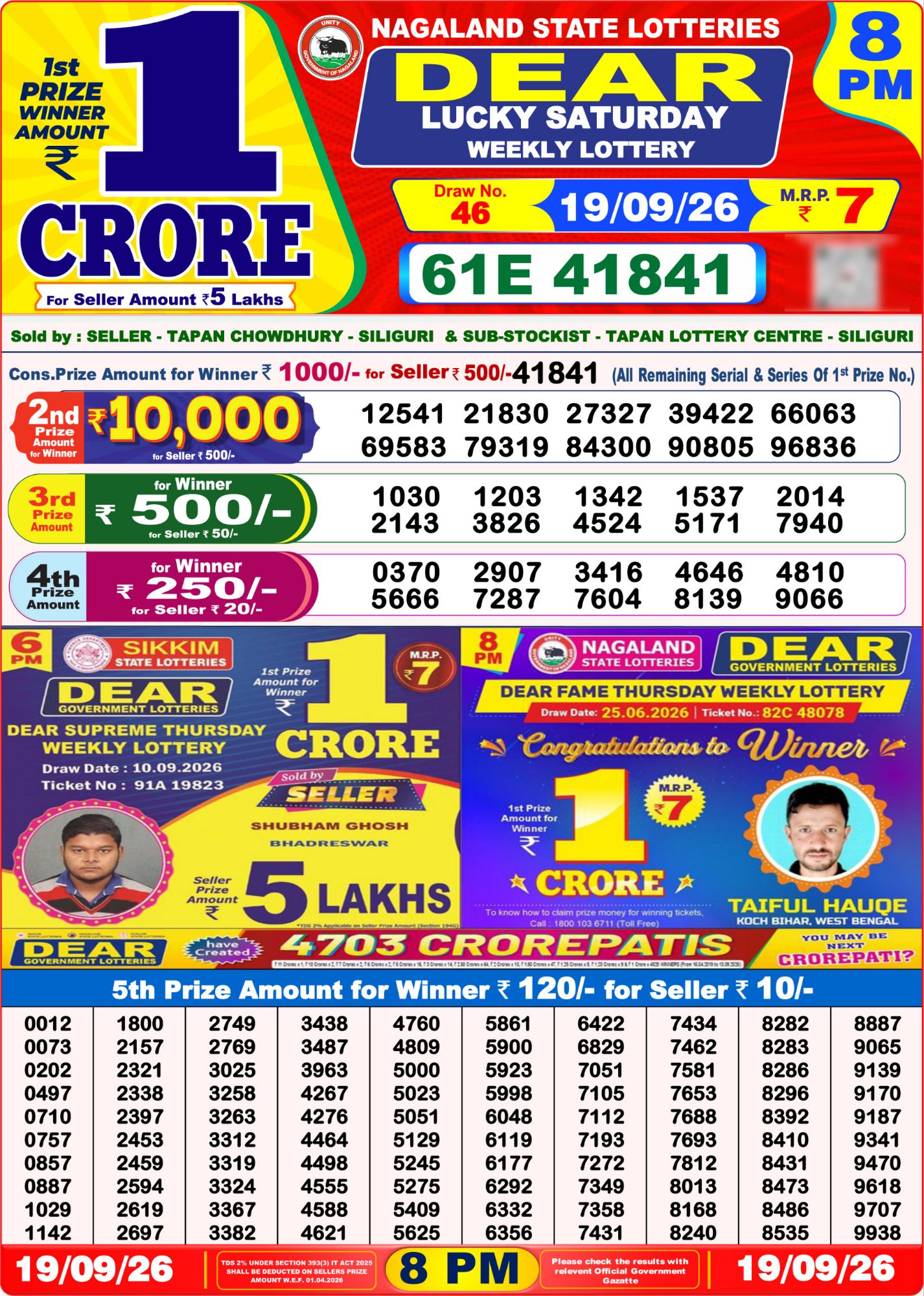 8 PM Lottery Sambad Result Today Live 19.09.26: Check Winning Numbers
