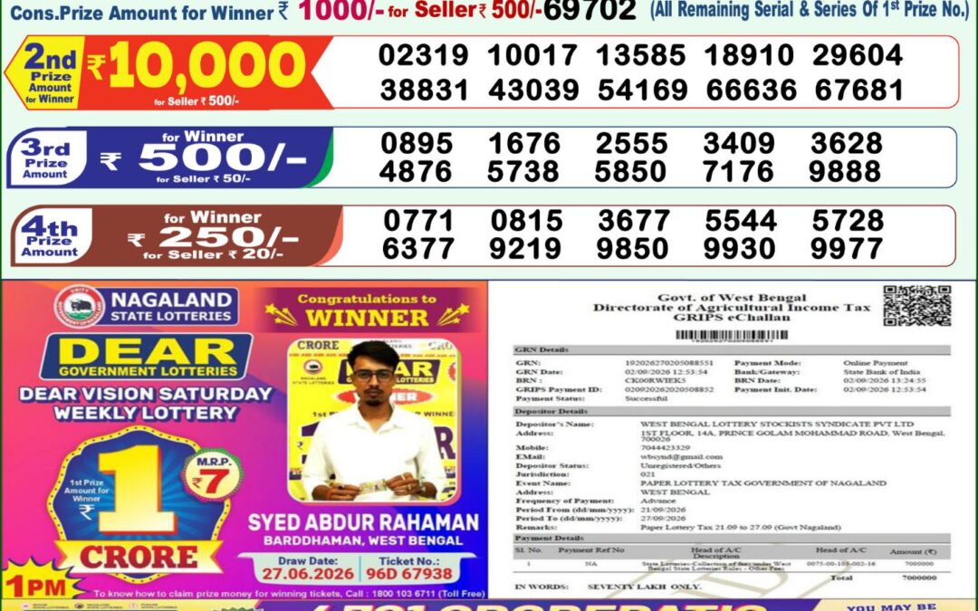 Lottery Sambad 1 PM Result Today 21.09.2026: Check Dear Morning Live Winner List PDF