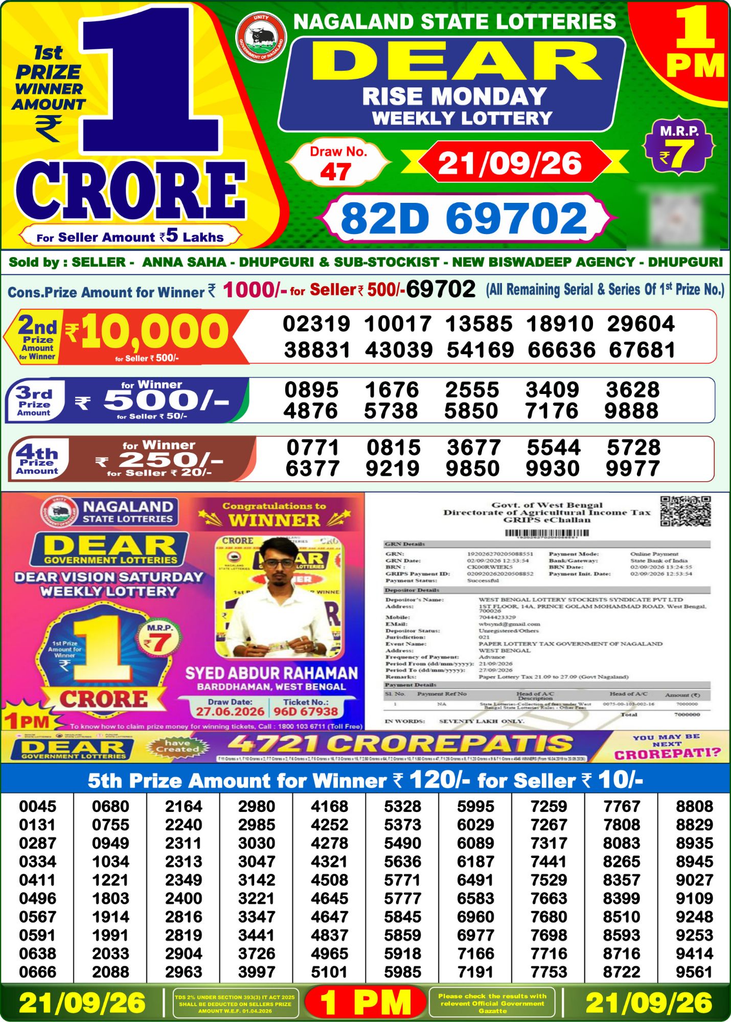 Lottery Sambad 1 PM Result Today 21.09.2026: Check Dear Morning Live Winner List PDF