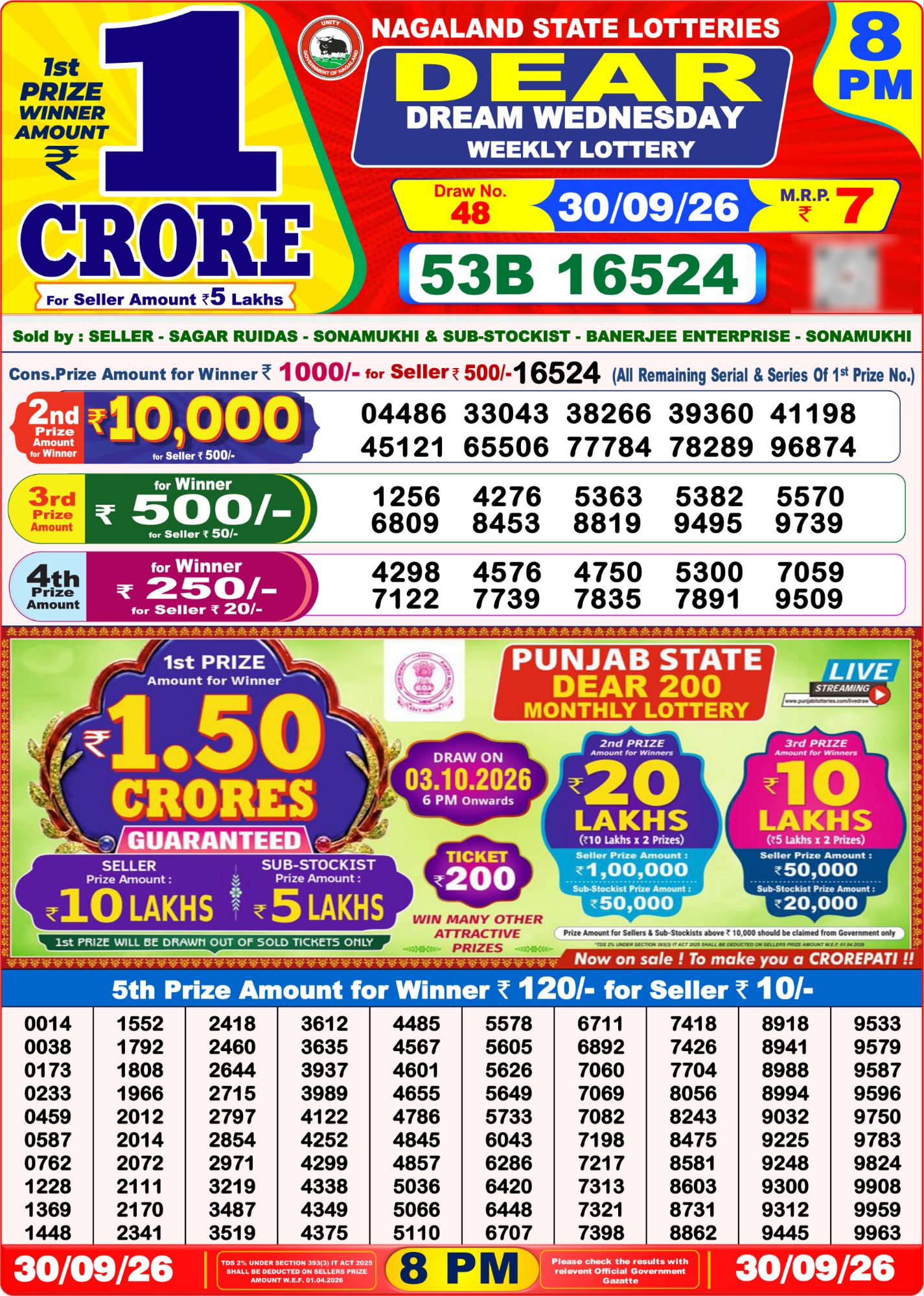 8 PM Lottery Sambad Result Today Live 30.09.26: Check Winning Numbers