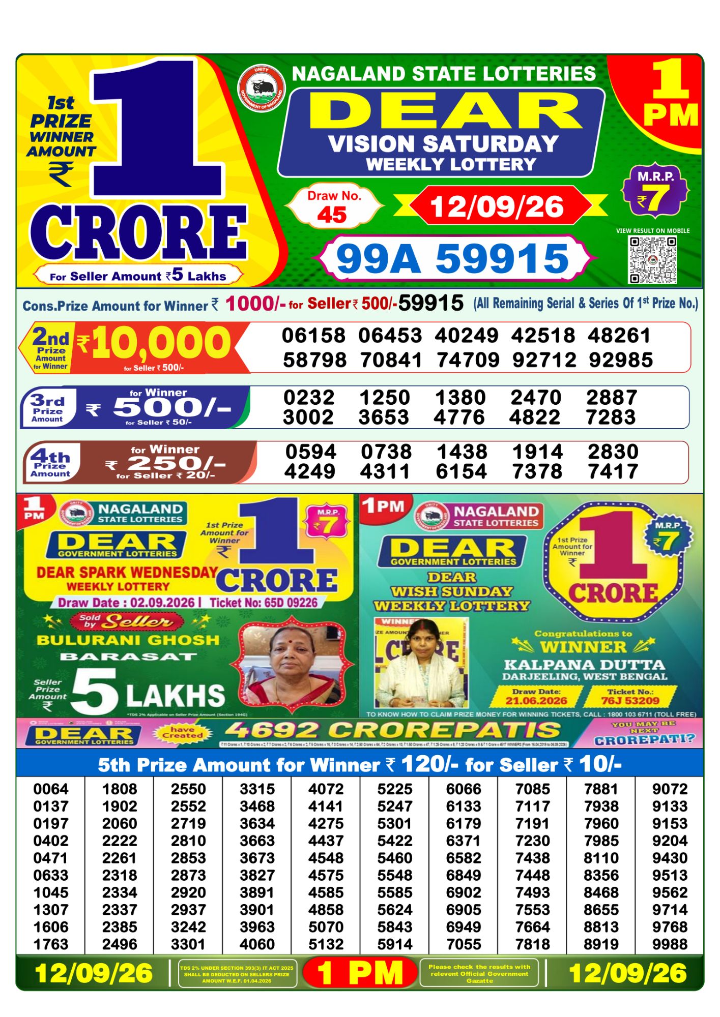 Lottery Sambad 1 PM Result Today 12.09.2026: Check Dear Morning Live Winner List PDF