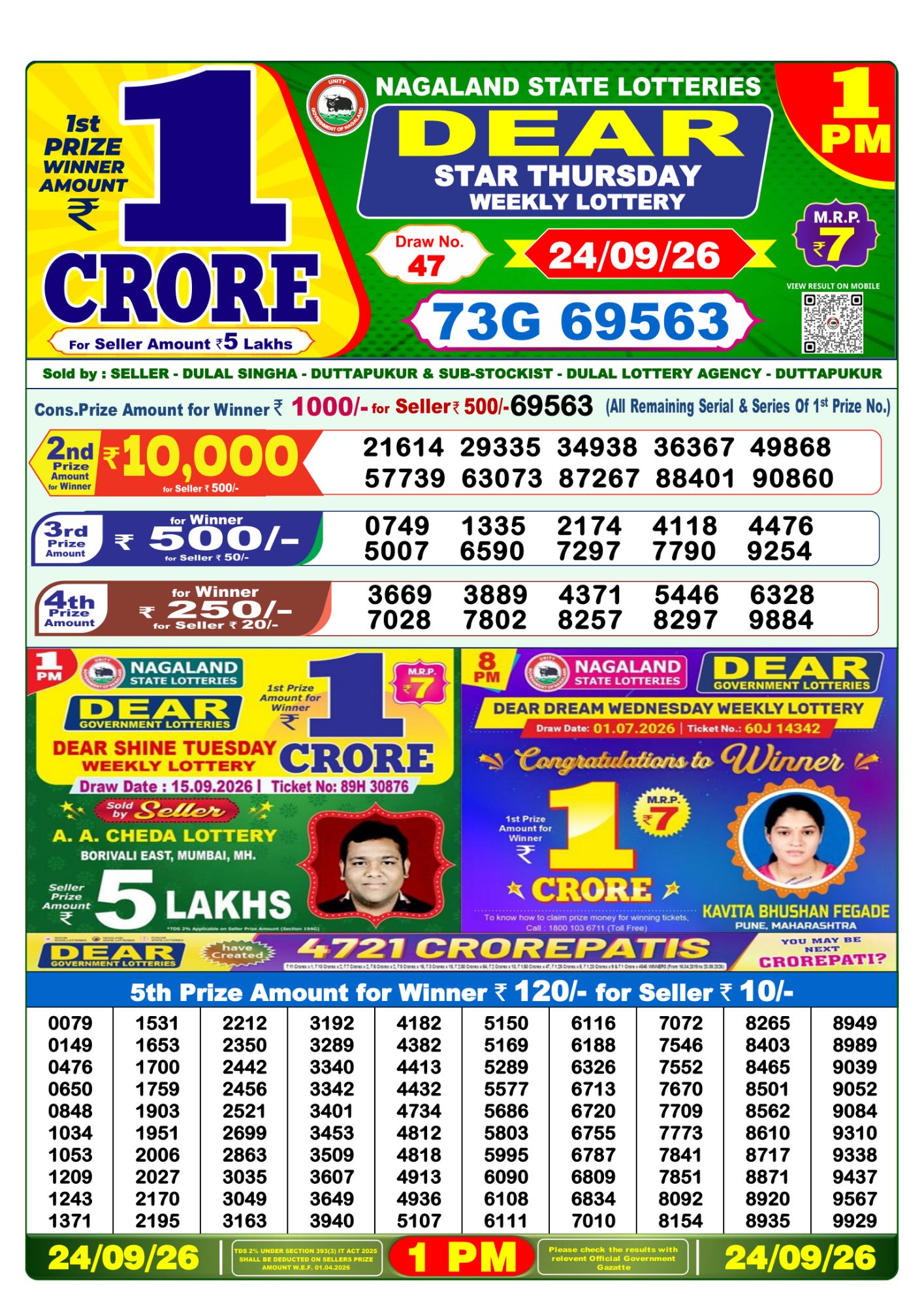 Lottery Sambad 1 PM Result Today 24.09.2026: Check Dear Morning Live Winner List PDF