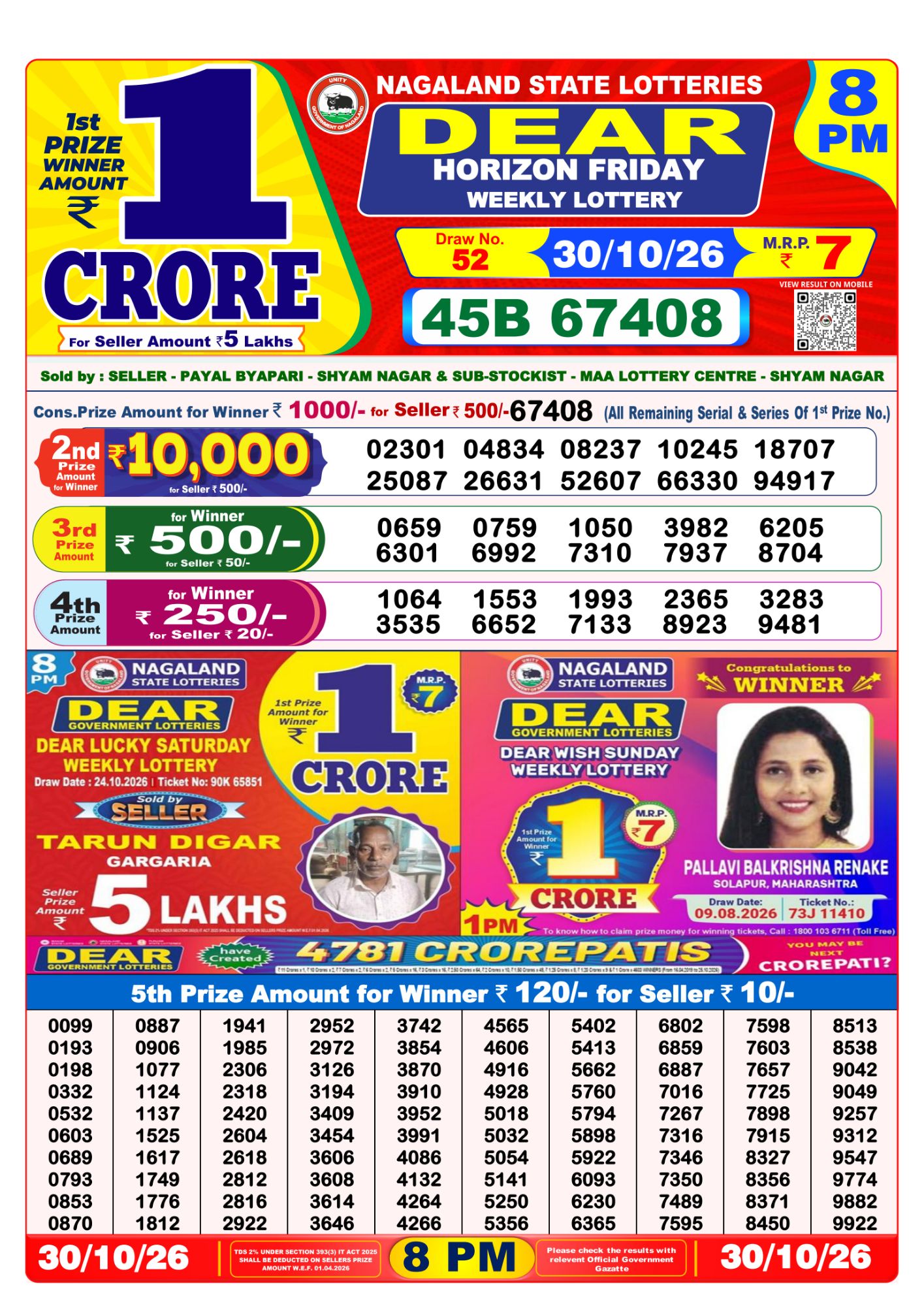 8 PM Lottery Sambad Result Today Live 30.10.26: Check Winning Numbers