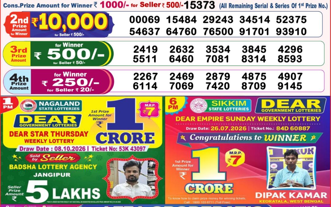 8 PM Lottery Sambad Result Today Live 13.10.26: Check Winning Numbers