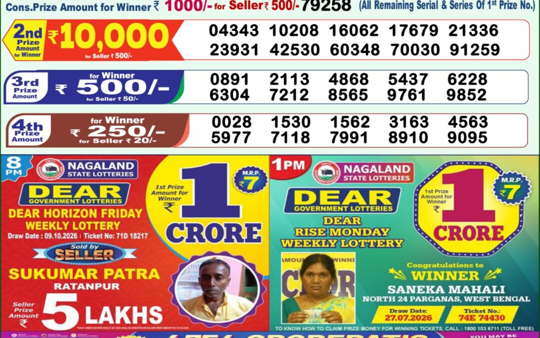 Lottery Sambad 1 PM Result Today 14.10.2026: Check Dear Morning Live Winner List PDF