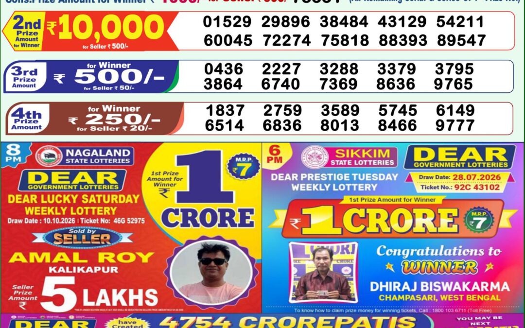 Lottery Sambad 1 PM Result Today 15.10.2026: Check Dear Morning Live Winner List PDF