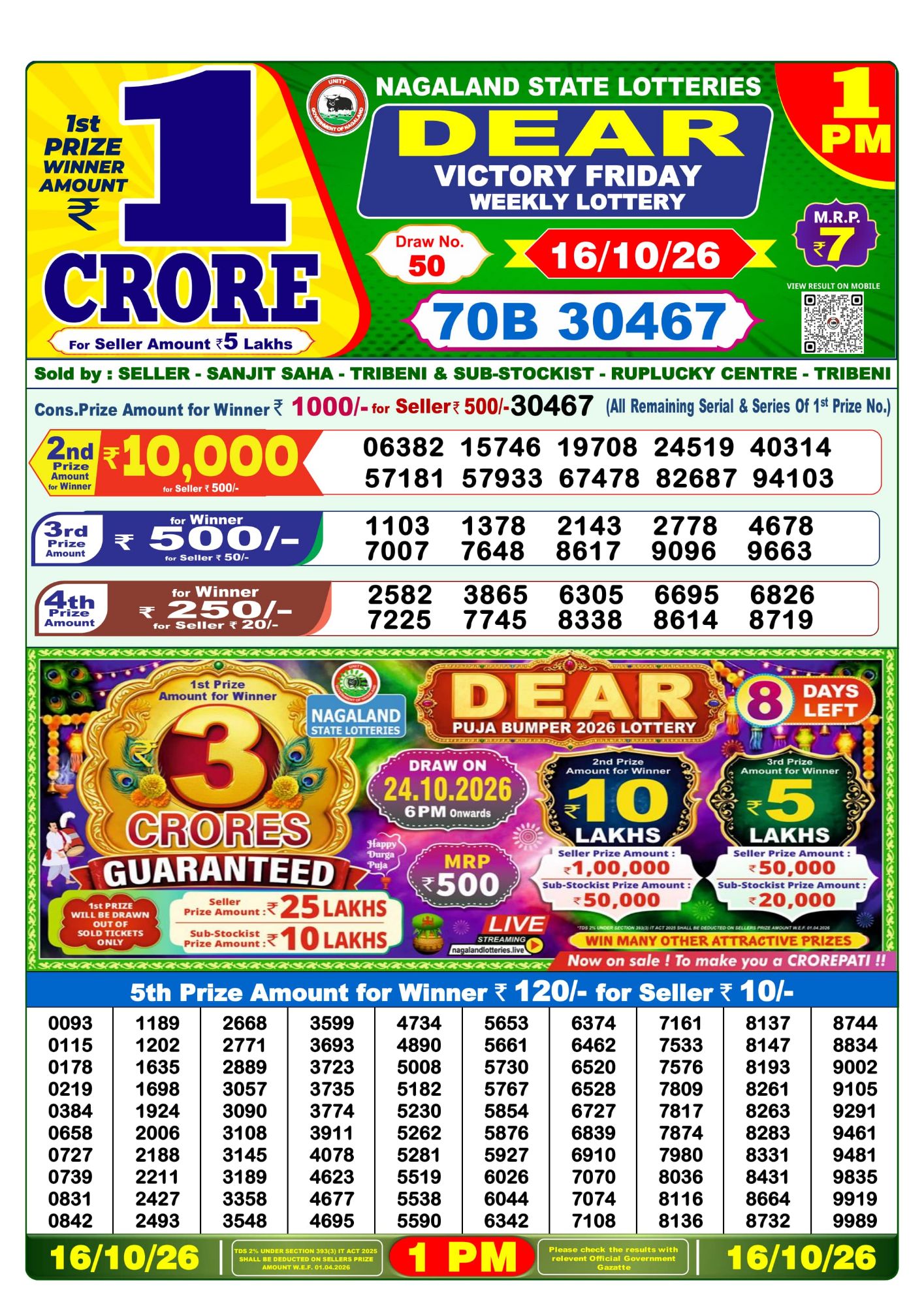 Lottery Sambad 1 PM Result Today 16.10.2026: Check Dear Morning Live Winner List PDF