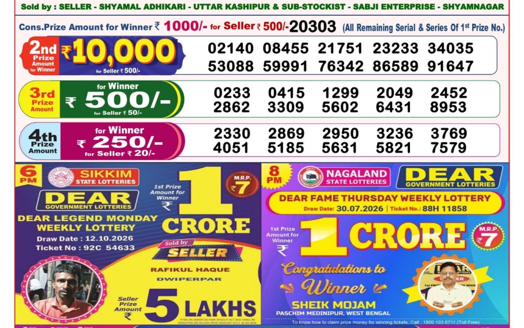 8 PM Lottery Sambad Result Today Live 16.10.26: Check Winning Numbers