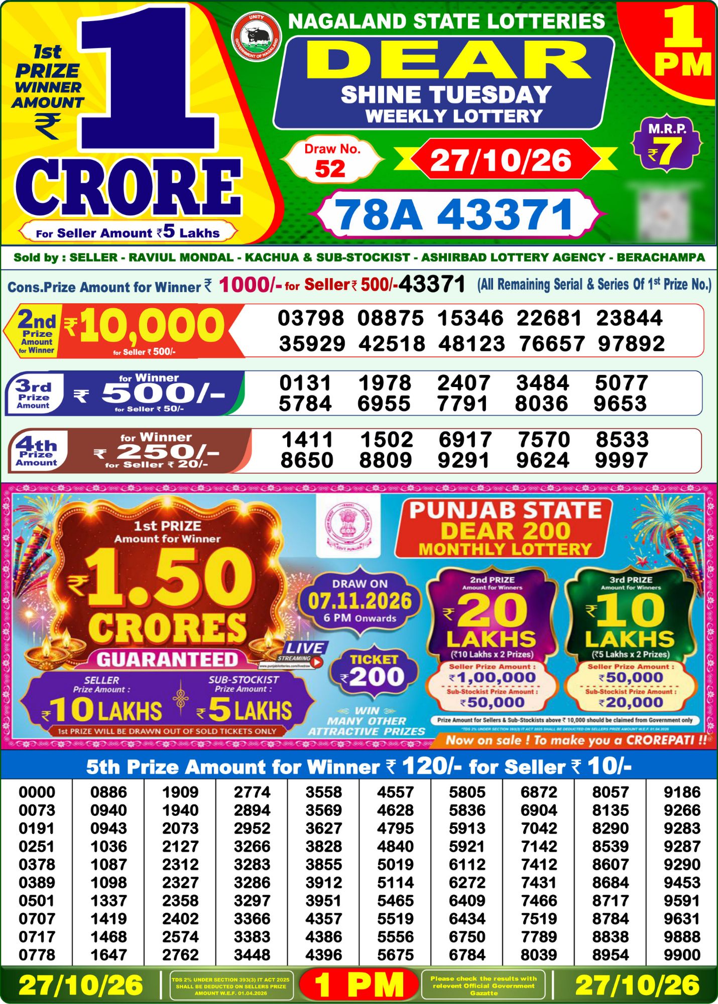 Lottery Sambad 1 PM Result Today 27.10.2026: Check Dear Morning Live Winner List PDF