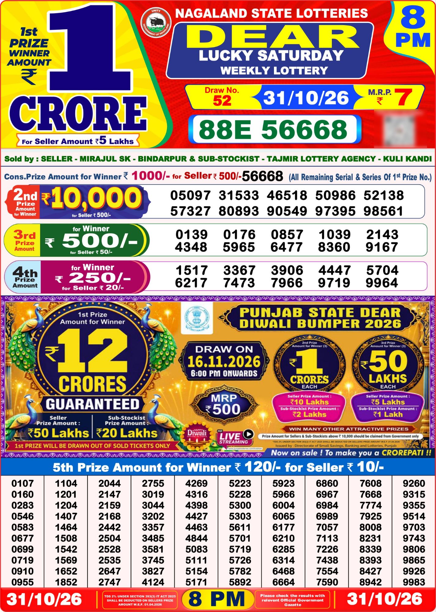 8 PM Lottery Sambad Result Today Live 31.10.26: Check Winning Numbers