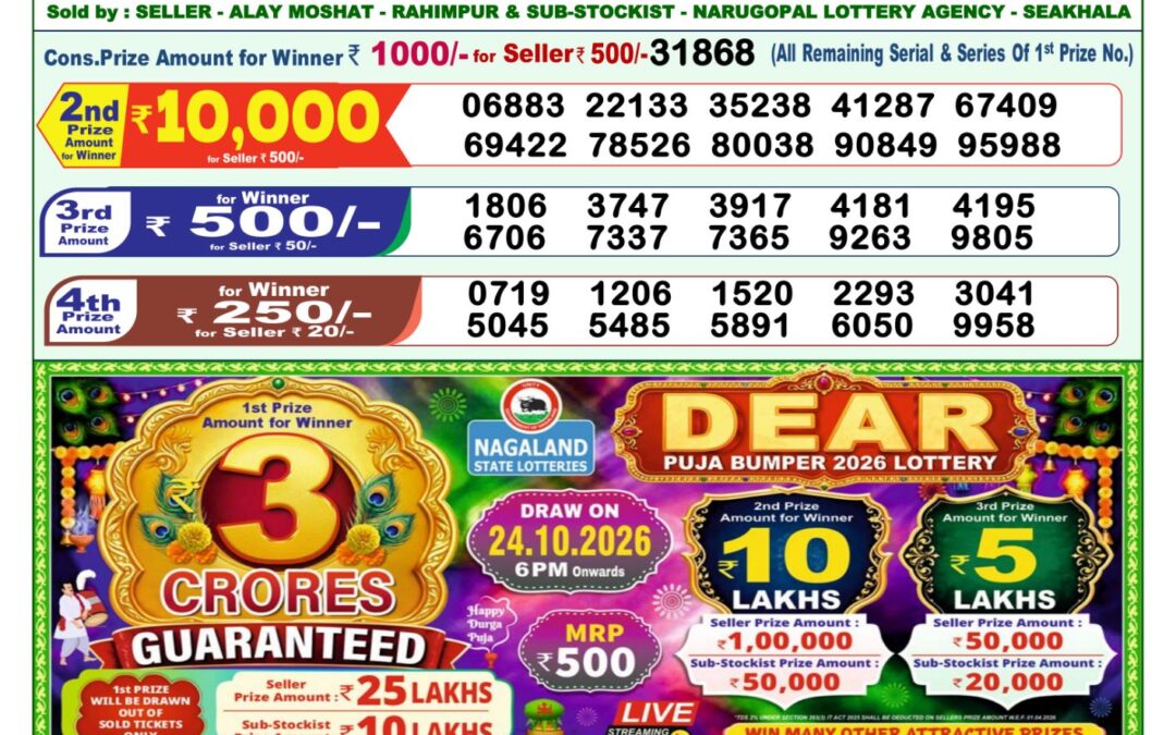 Lottery Sambad 1 PM Result Today 13.10.2026: Check Dear Morning Live Winner List PDF
