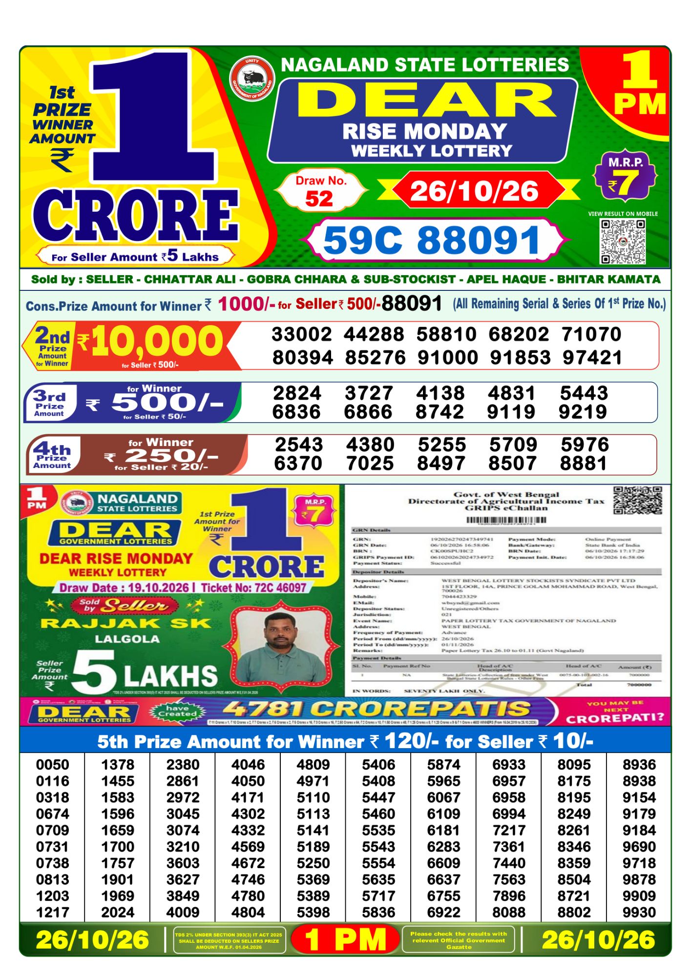 Lottery Sambad 1 PM Result Today 26.10.2026: Check Dear Morning Live Winner List PDF