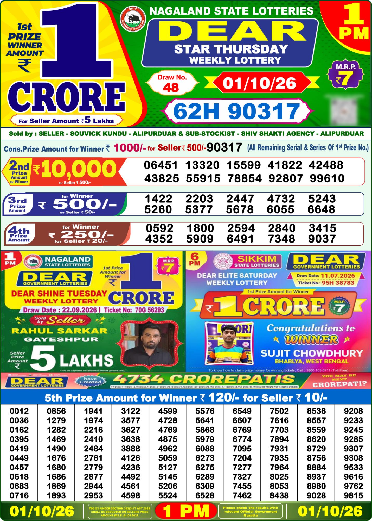 Lottery Sambad 1 PM Result Today 01.10.2026: Check Dear Morning Live Winner List PDF