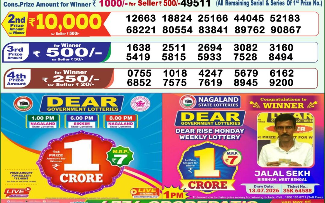 Lottery Sambad 1 PM Result Today 03.10.2026: Check Dear Morning Live Winner List PDF