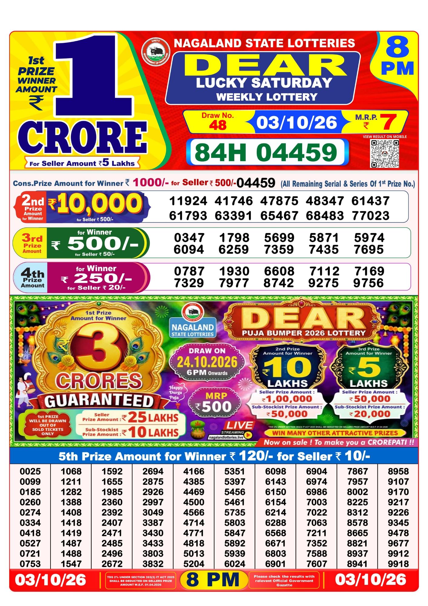 8 PM Lottery Sambad Result Today Live 03.10.26: Check Winning Numbers